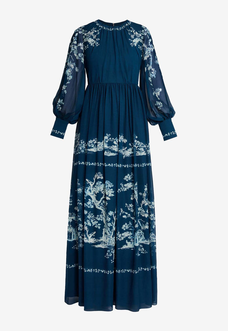 Erdem Printed Silk Voile Gown Blue PF25_G3_50144001_BLUE MULTI
