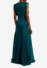 Erdem Floral Appliqué Satin Cady Draped Gown Teal PF25_G5_50253003_TEAL