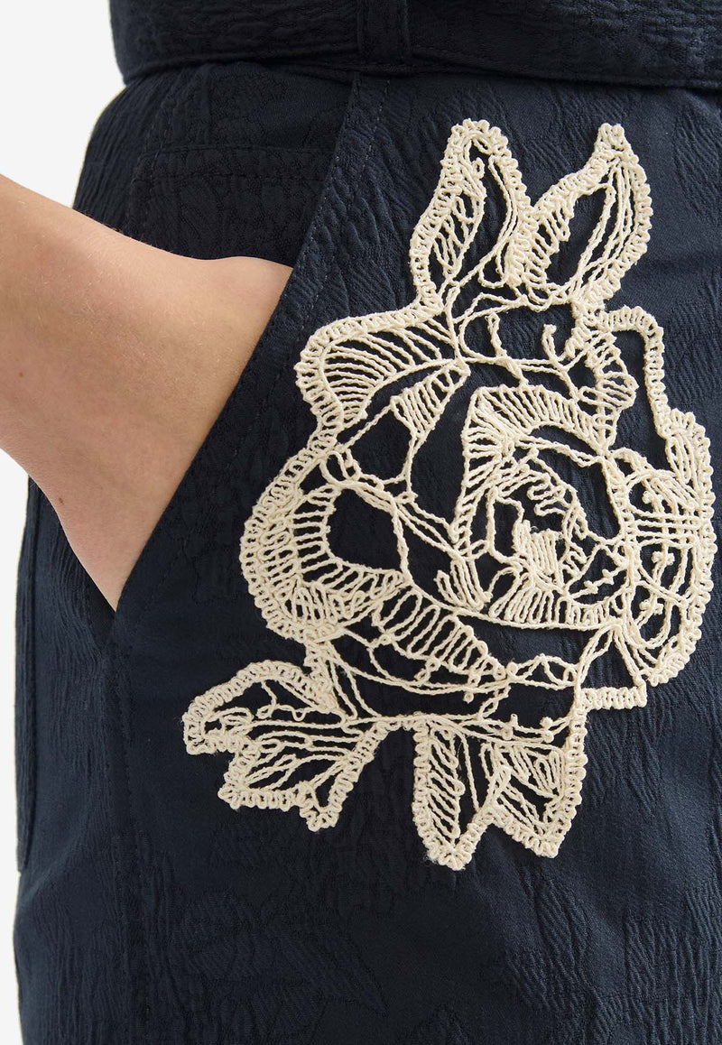 Erdem Rose Embroidered Jacquard Pencil Skirt Navy PF25_S25_50114007_NAVY