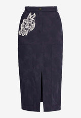 Erdem Rose Embroidered Jacquard Pencil Skirt Navy PF25_S25_50114007_NAVY