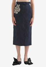 Erdem Rose Embroidered Jacquard Pencil Skirt Navy PF25_S25_50114007_NAVY