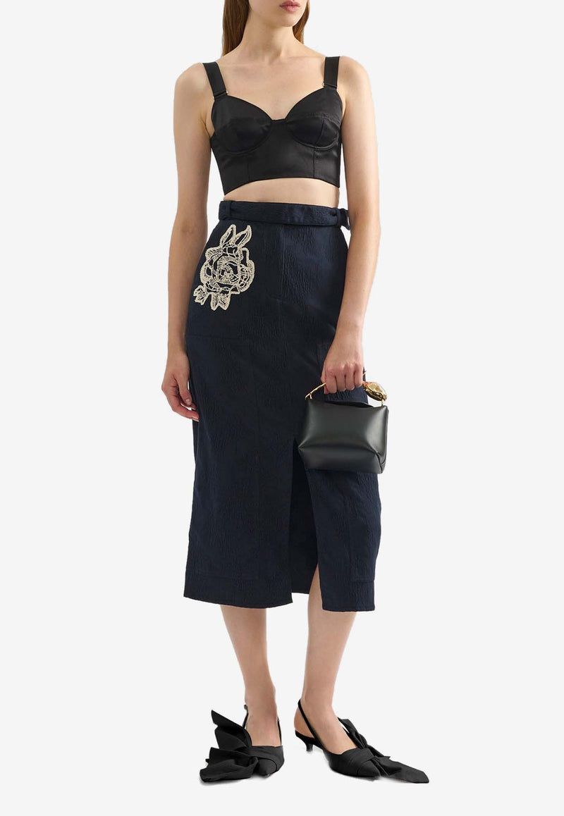 Erdem Rose Embroidered Jacquard Pencil Skirt Navy PF25_S25_50114007_NAVY