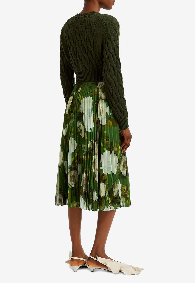 Erdem Floral Print Midi Plisse Skirt Green PF25_S903_50193002_GREEN MULT