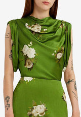 Erdem Floral Print Crinkle Satin Top Green PF25_T36_50283002_GREEN MULT