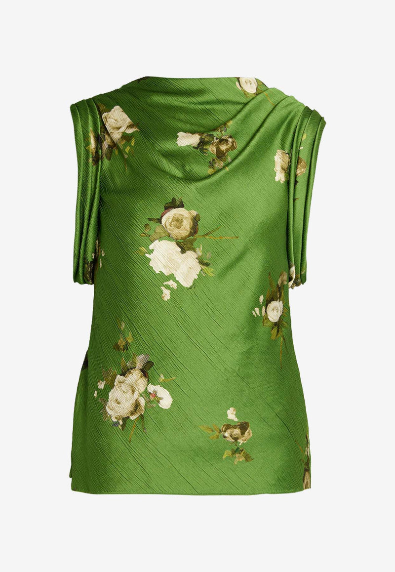 Erdem Floral Print Crinkle Satin Top Green PF25_T36_50283002_GREEN MULT