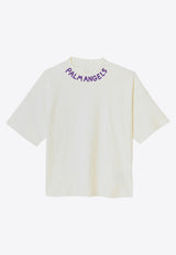 Palm Angels Kids Girls Logo Print Oversized T-shirt Butter PGAA001F24-AJER001/P_PALMA-0437