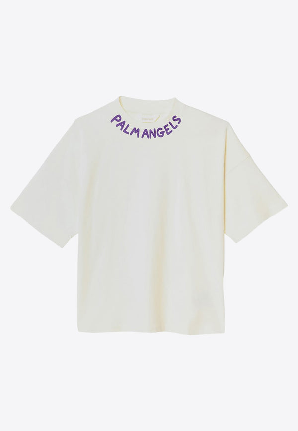 Palm Angels Kids Girls Logo Print Oversized T-shirt Butter PGAA001F24-AJER001/P_PALMA-0437