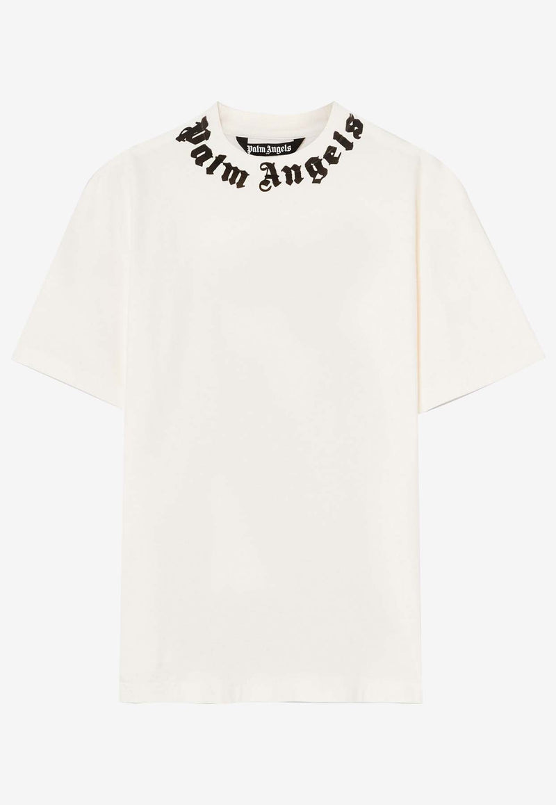 Palm Angels Neck Logo Print T-shirt White PMAA001F24JER0070310WHITE