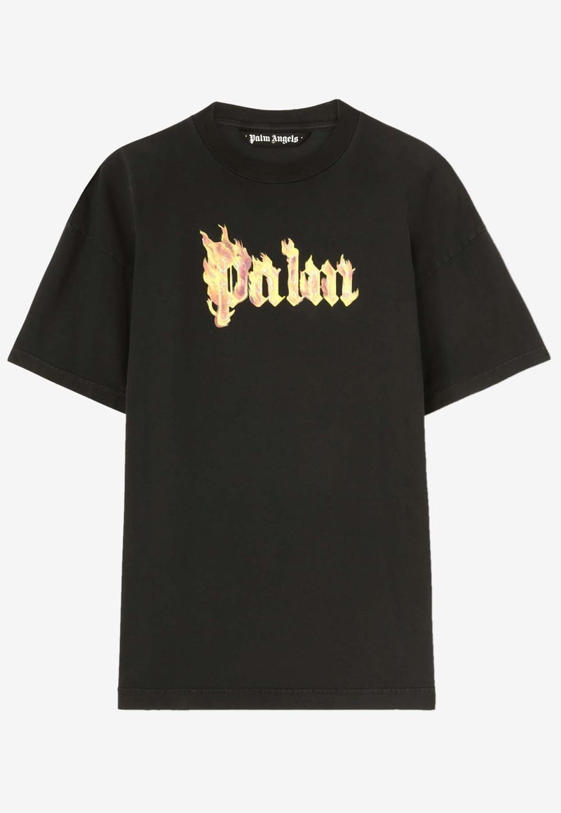 Palm Angels Burning Logo Print T-shirt Black PMAA001F24JER0091076BLACK