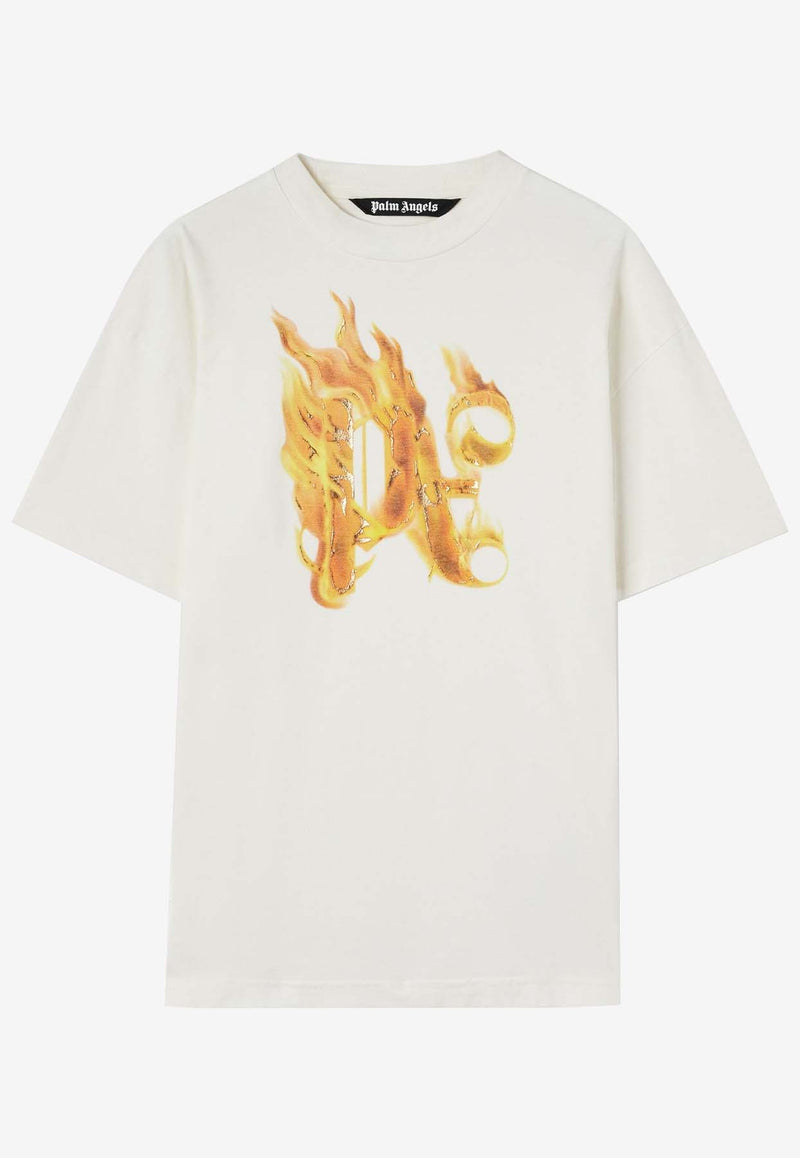 Palm Angels Burning Monogram Print T-shirt PMAA072R24JER0010376WHITE