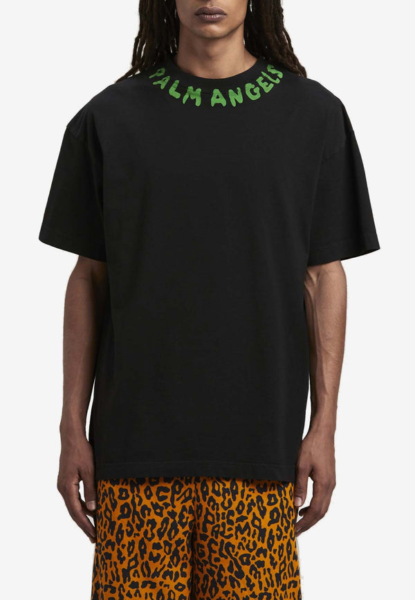 Palm Angels Logo Print Crewneck  T-shirt Black PMAA072S24JER0021070BLACK