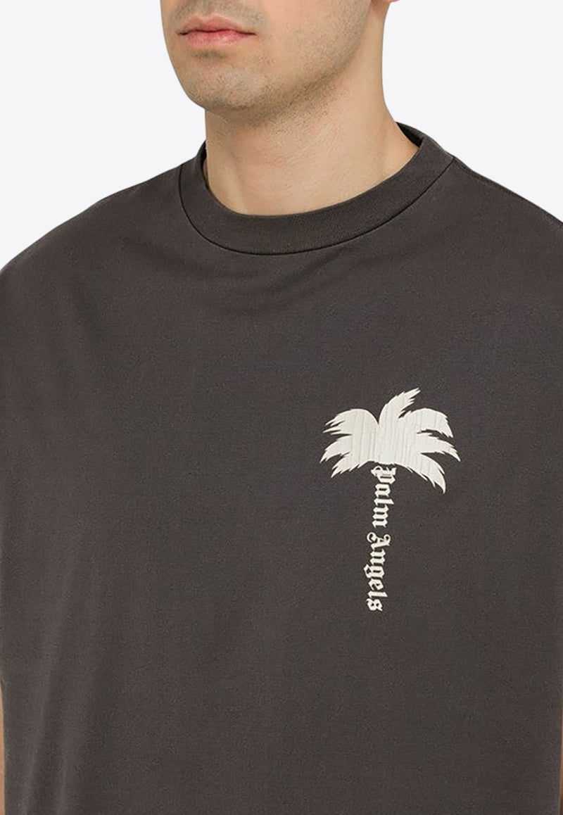 Palm Angels Palm Print Crewneck T-shirt Gray PMAA072S24JER006/O_PALMA-0703
