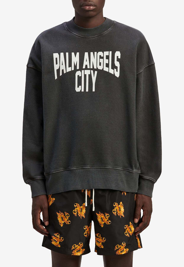 Palm Angels PA City Print Washed Sweatshirt PMBA074R24FLE0120701GREY