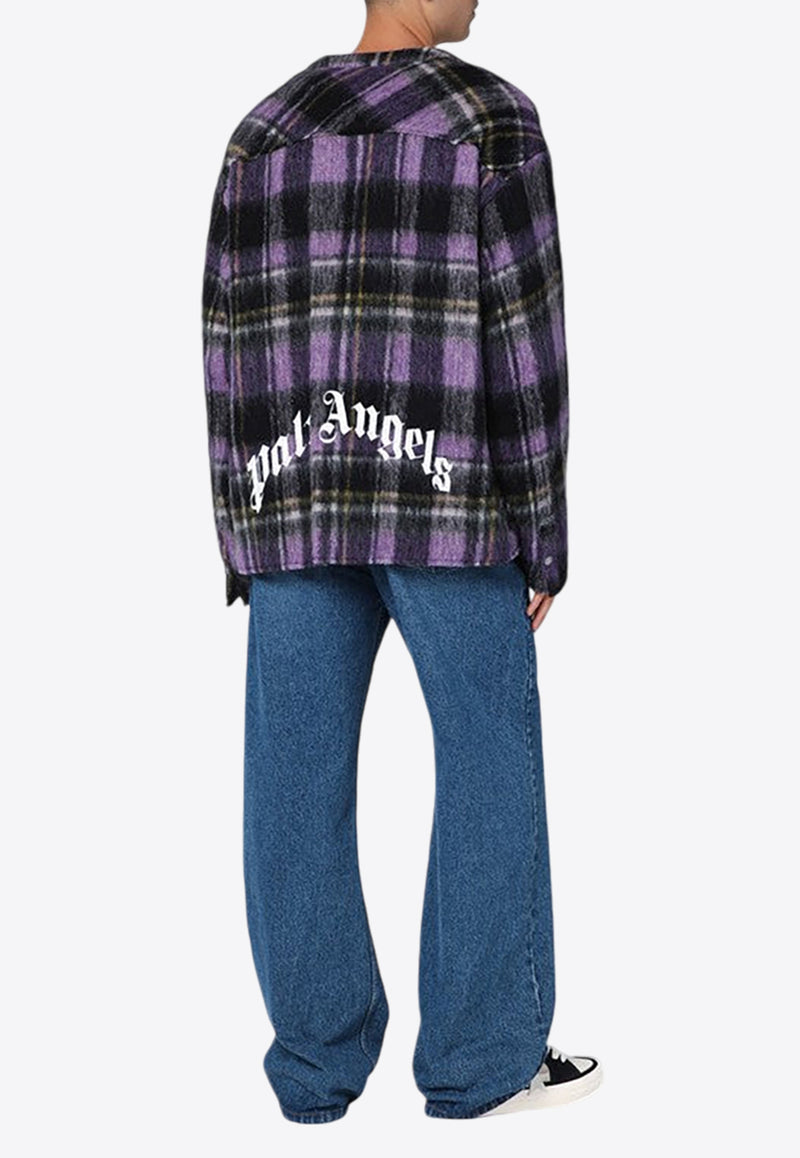 Palm Angels Plaid Check Wool Cardigan Purple PMES030F24FAB001/P_PALMA-3503