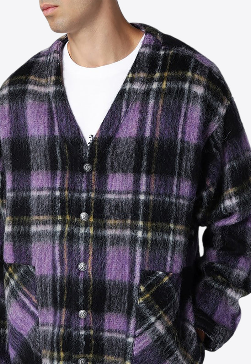 Palm Angels Plaid Check Wool Cardigan Purple PMES030F24FAB001/P_PALMA-3503