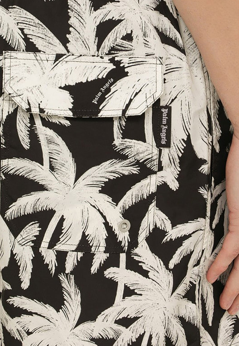 Palm Angels Palm Print Swim Shorts Monochrome PMFD002R24FAB006/O_PALMA-1003