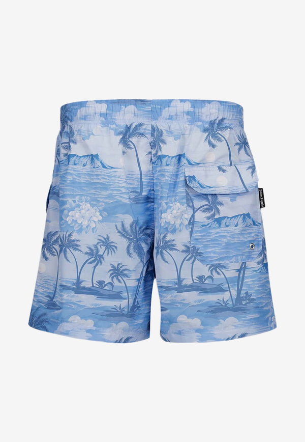 Palm Angels Sunset Print Swim Shorts Blue PMFD002S24FAB003BLUE