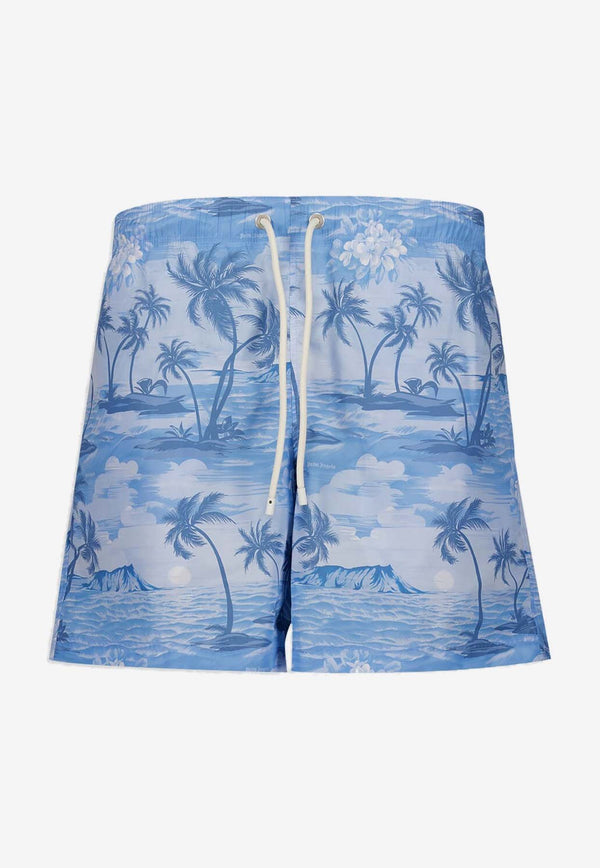 Palm Angels Sunset Print Swim Shorts Blue PMFD002S24FAB003BLUE