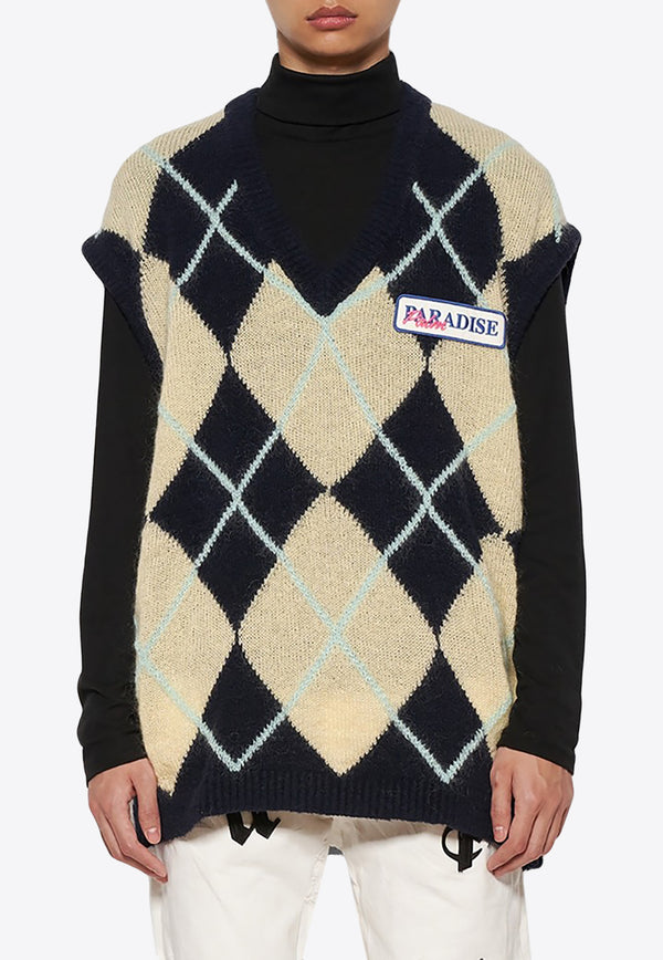 Palm Angels Argyle Knit Sweater Vest PMHZ002S23KNI0011019BLACK MULTI