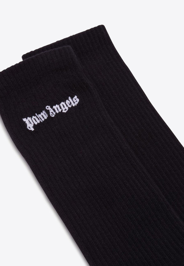 Palm Angels Logo Embroidered Ribbed Socks Black PMRA001S24FAB0021001BLACK/WHITE