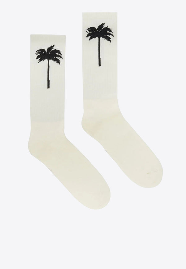 Palm Angels The Palm Ribbed Socks White PMRA001S24FAB003WHITE