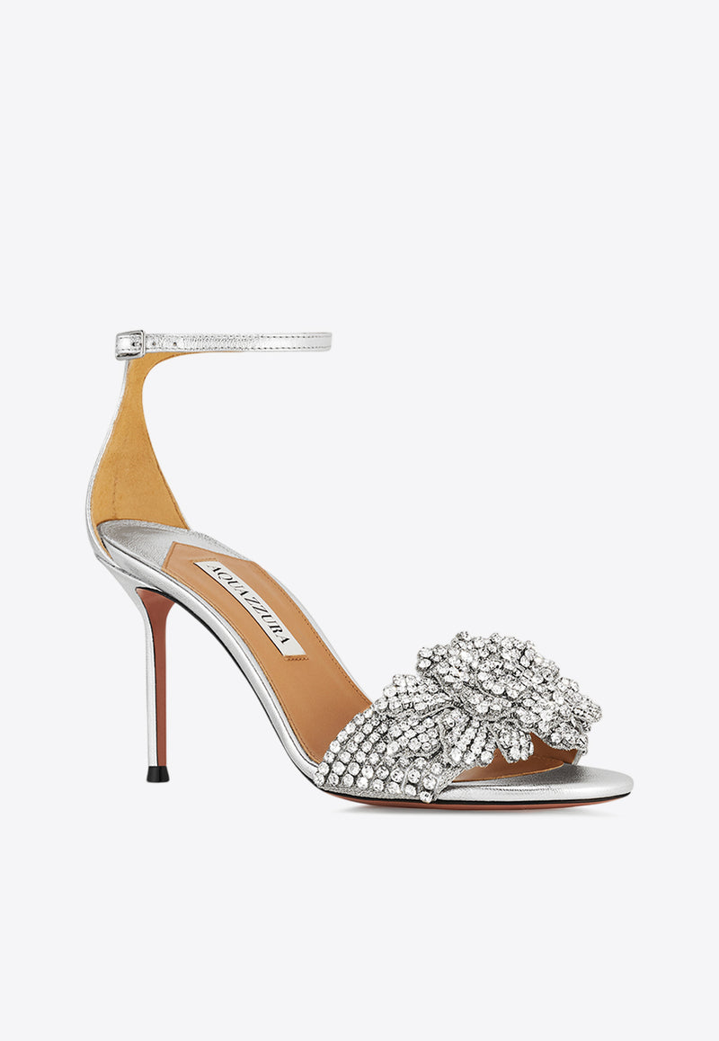 Aquazzura Peony Crystal 85 Crystal-Embellished Sandals PNYMIDS0-WNA-CCC Silver