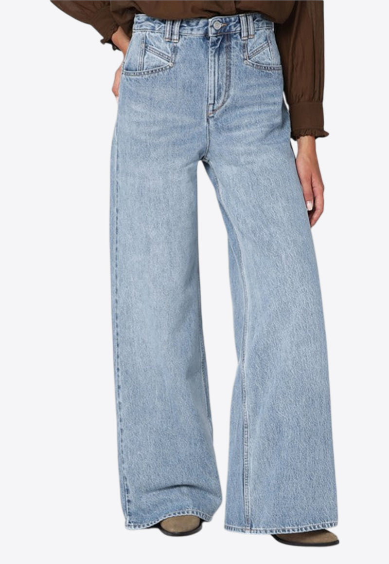 Isabel Marant Lemony Wide-Leg Faded Jeans Light Blue PPA0052FAB1H06I/R_ISAMA-30IB