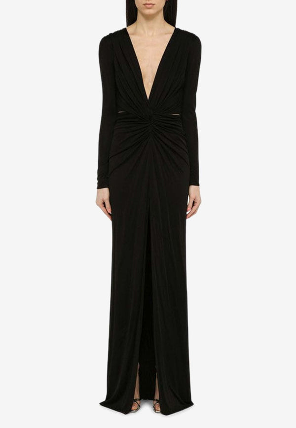 Costarellos Brienne Draped Silk-Blend Dress PS2433PL/O_COSTA-BLK