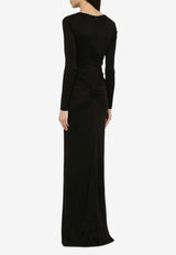 Costarellos Brienne Draped Silk-Blend Dress PS2433PL/O_COSTA-BLK