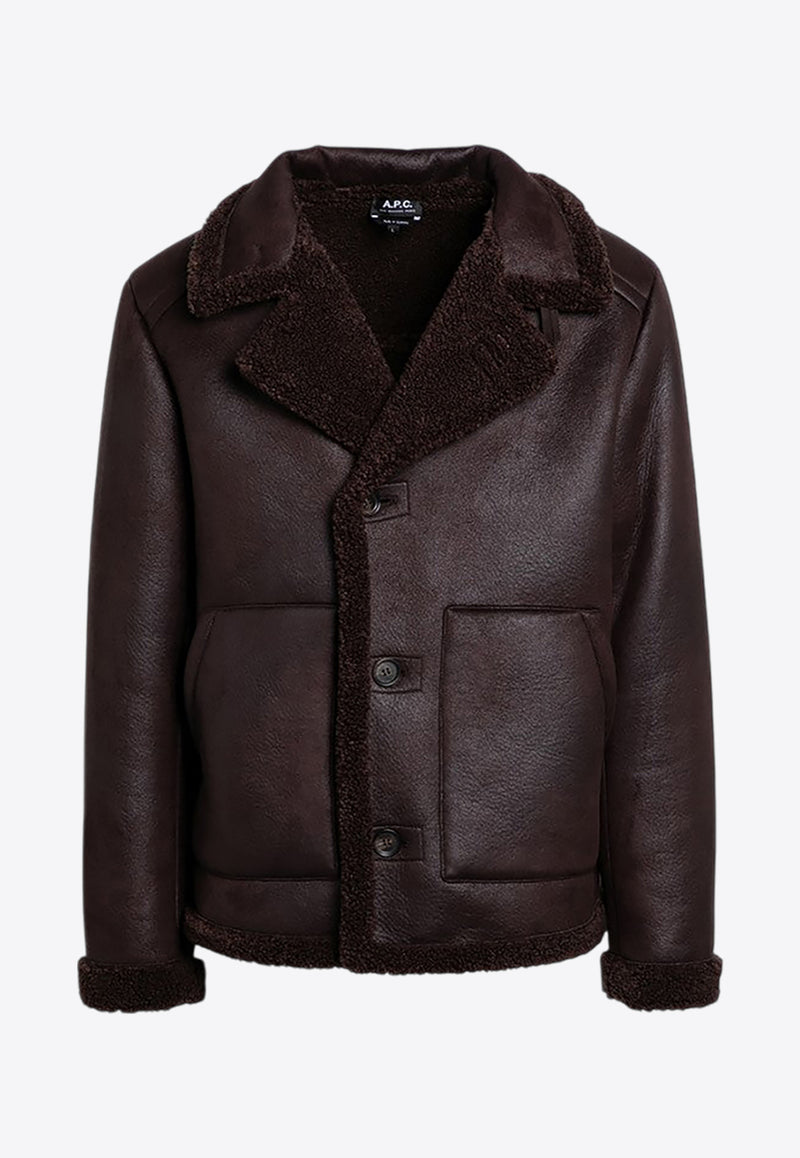 A.P.C. Finn Shearling-Trimmed Faux Leather Jacket  Brown PSAJO-H02971PL/P_APC-CAE