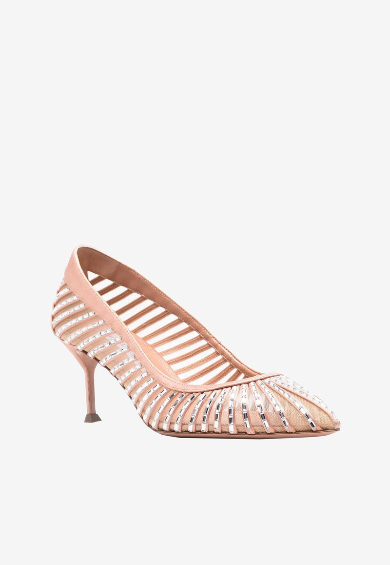 Aquazzura Passions 65 Crystal-Embellished Pumps PSYMIDP0-SFHPOU POUDRE