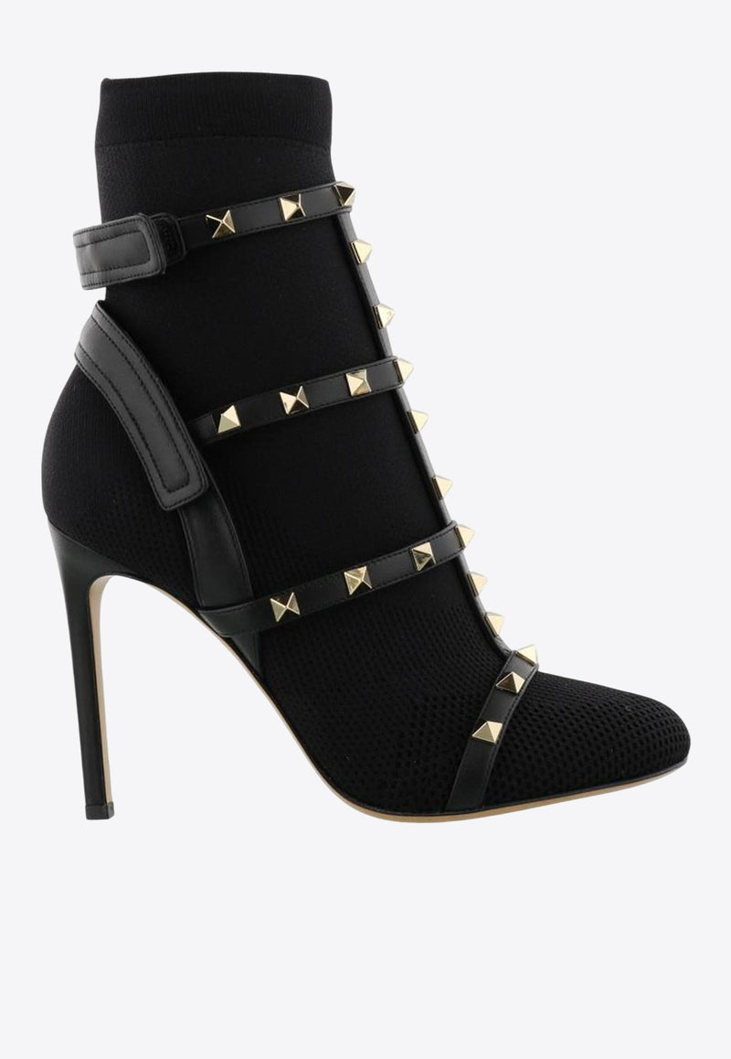 Valentino Rockstud 105 Stretch Knit Ankle Boots Black PW2S0F98LHG 0NO
