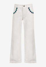 Emilio Pucci Junior Girls Embroidered Flared Pants  White PW6B00-D0008_IVORY