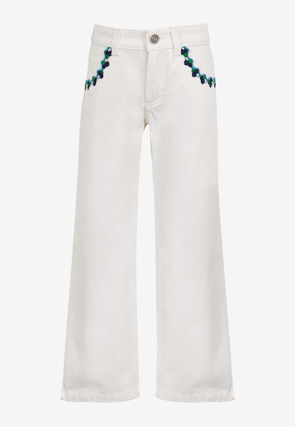 Emilio Pucci Junior Girls Embroidered Flared Pants  White PW6B00-D0008_IVORY