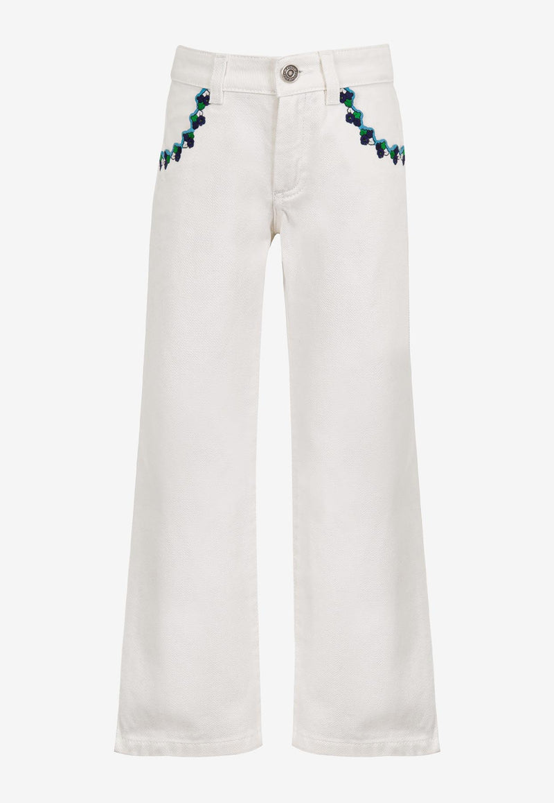 Emilio Pucci Junior Girls Embroidered Flared Pants  White PW6B00-D0008_IVORY