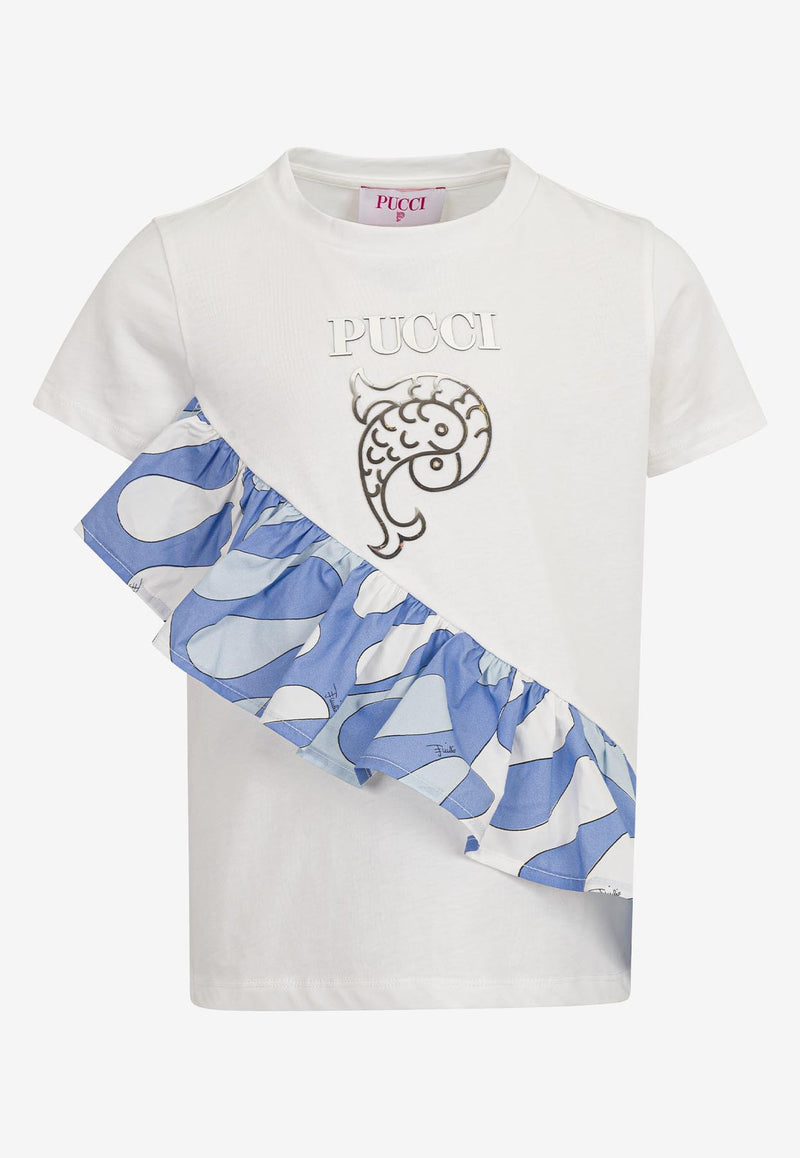 Emilio Pucci Junior Girls Leocorno Print Ruffled T-shirt White PW8A51-Z2354_IVORY