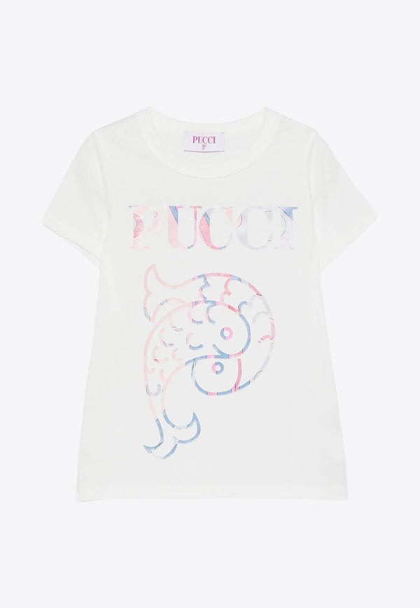 Emilio Pucci Junior Girls Fish Logo Print T-shirt Ivory PW8A61-Z2354_IVORY