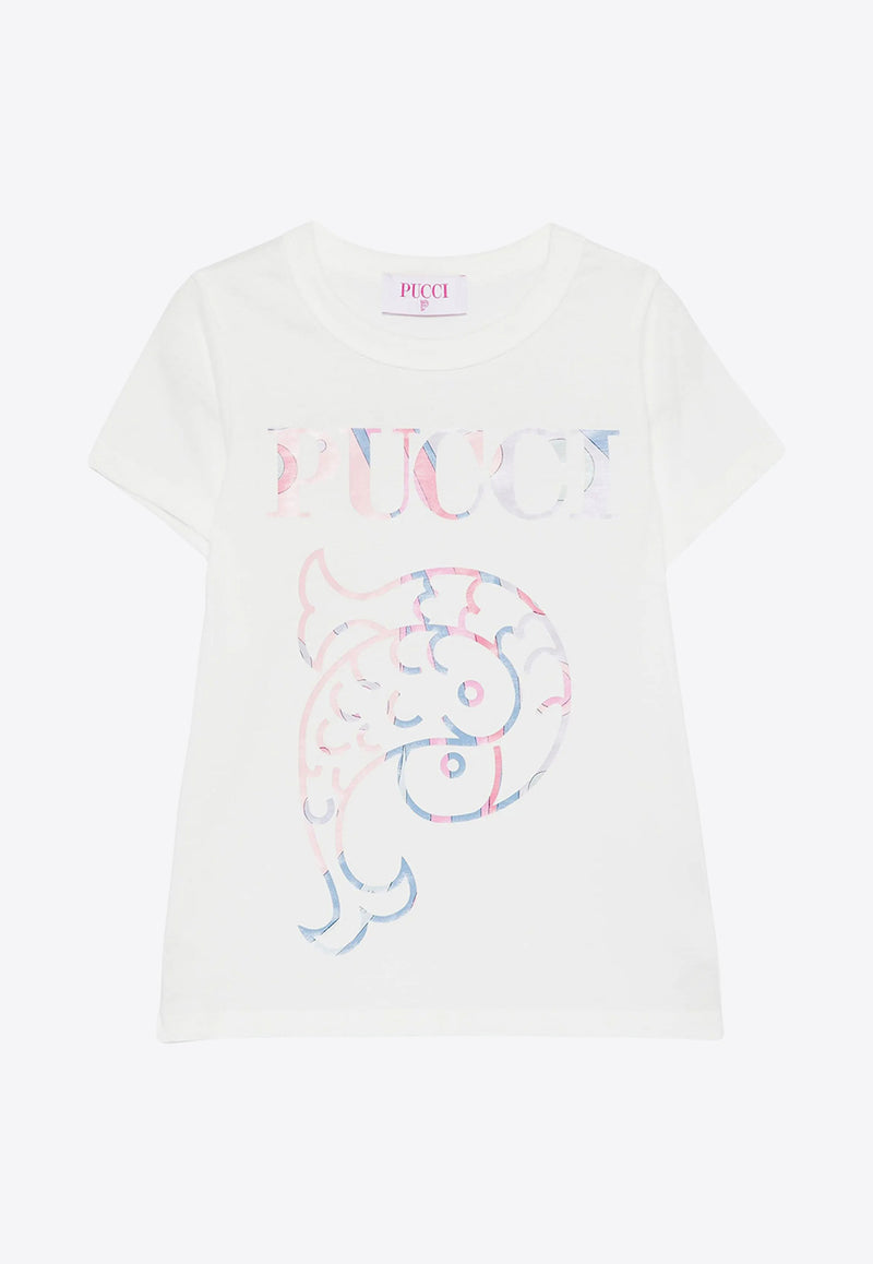 Emilio Pucci Junior Girls Fish Logo Print T-shirt Ivory PW8A61-Z2354_IVORY