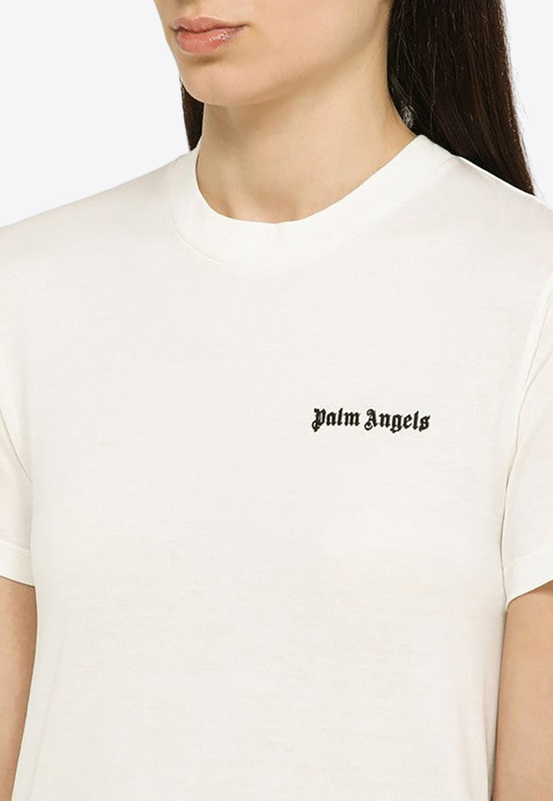 Palm Angels Logo Embroidered Crewneck T-shirt White PWAA044S24JER001/O_PALMA-0310