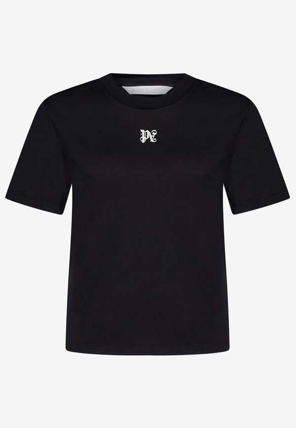 Palm Angels Monogram Embroidered Crewneck T-shirt Black PWAA044S24JER002BLACK/WHITE