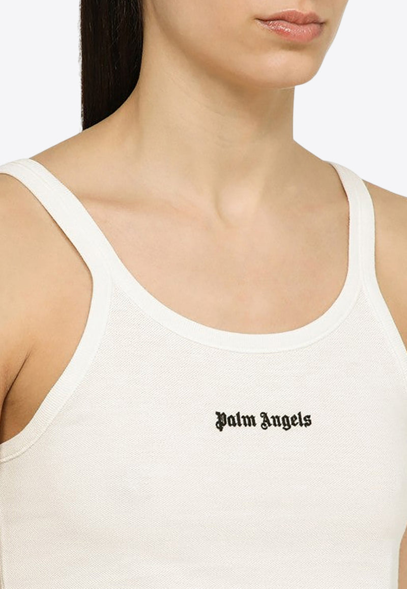 Palm Angels Logo Embroidered Cropped Top White PWAD060S24FAB002/O_PALMA-0310
