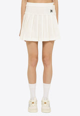 Palm Angels Logo Embroidered Mini Pleated Skirt White PWCC070S24FAB001/O_PALMA-0310