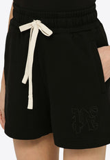 Palm Angels Logo Embroidered Mini Shorts Black PWCI002R24FLE001/O_PALMA-1010