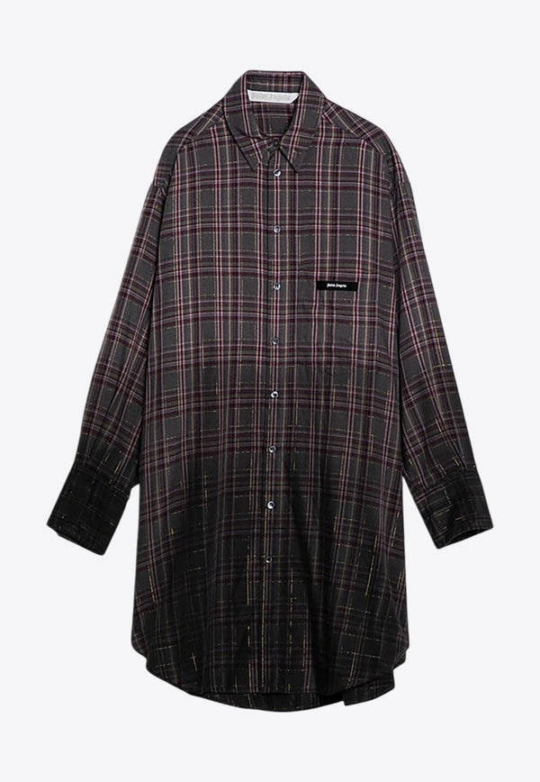 Palm Angels Long-Sleeved Checkered Shirt Dress Gray PWDG002F24FAB003/P_PALMA-1107