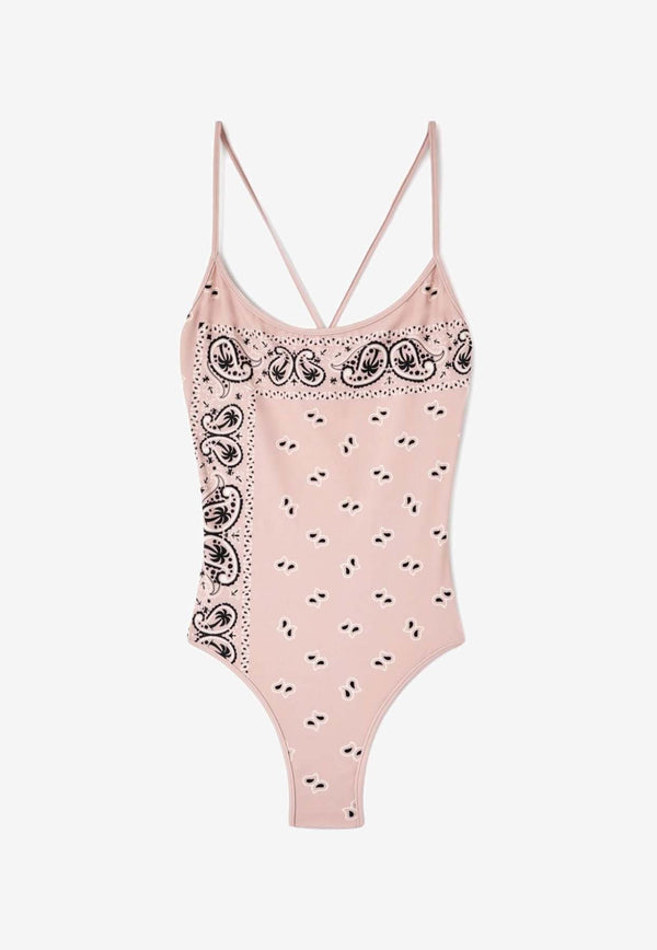 Palm Angels Paisley Print Criss-Cross One-Piece Swimsuit Pink PWFC009S24FAB002PINK