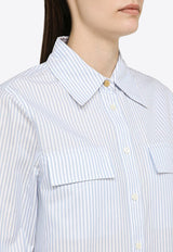 Palm Angels Logo Embroidered Long-Sleeved Stripe Shirt Blue PWGE014S24FAB001/O_PALMA-4003