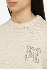Palm Angels Studded Logo Knitted Sweater Off-white PWHE061R24KNI001/O_PALMA-0372