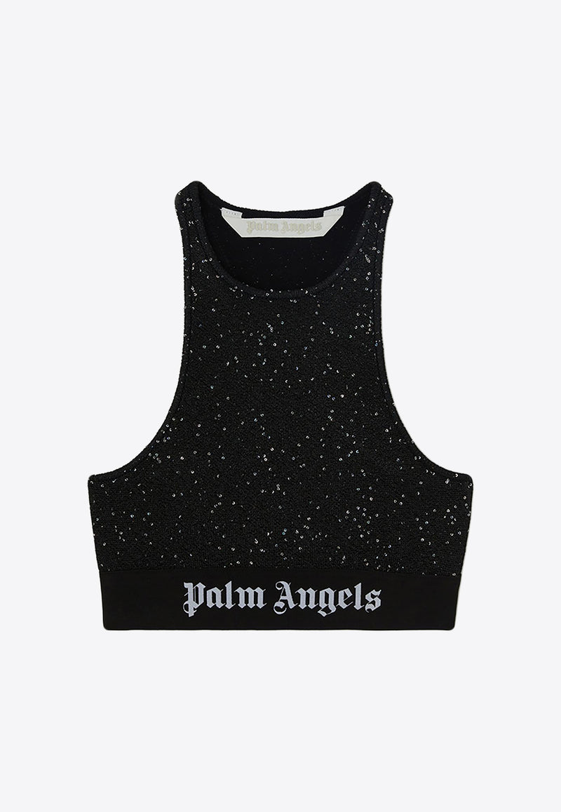 Palm Angels Beaded Knit Logo Cropped Top PWHT001E23KNI0011001- TRAVELBLACK MULTI