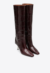 Paris Texas Bettina 80 Knee-High Boots in Croc-Embossed Leather Bordeaux PX1293XCOSM/P_PATEX-RN