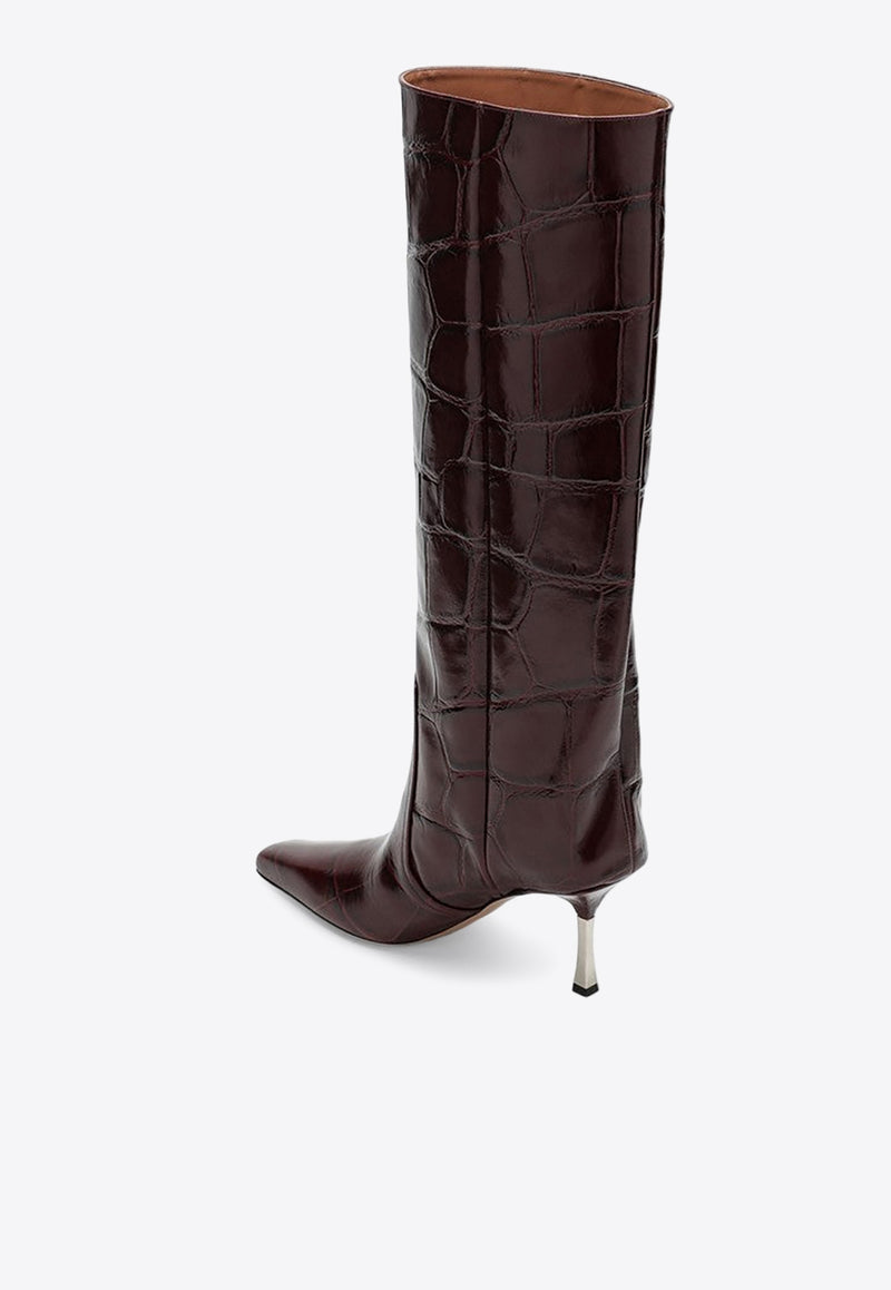 Paris Texas Bettina 80 Knee-High Boots in Croc-Embossed Leather Bordeaux PX1293XCOSM/P_PATEX-RN